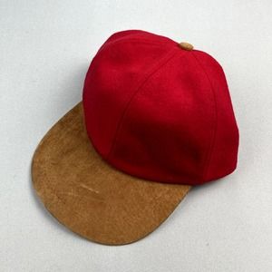Vintage Ski Hat Cap Scrunchback Red Leather Wool Snowboard Hiking Adjustable 90s